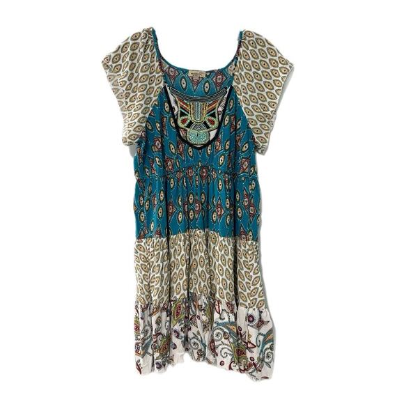 One World Live and Let Live Mini Dress Women's XL Boho Embroidered Patchwork - Picture 1 of 10